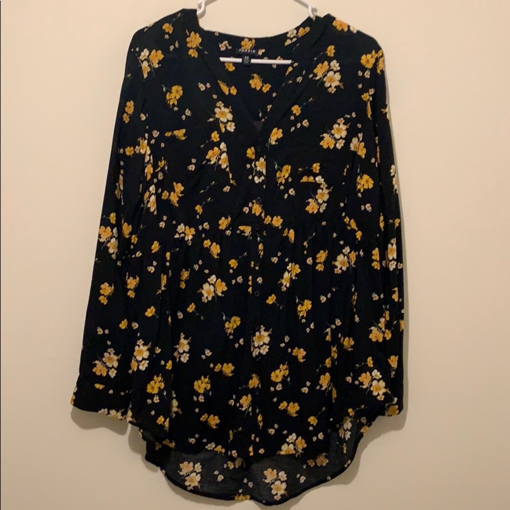 Black Long Sleeve Floral Button Down